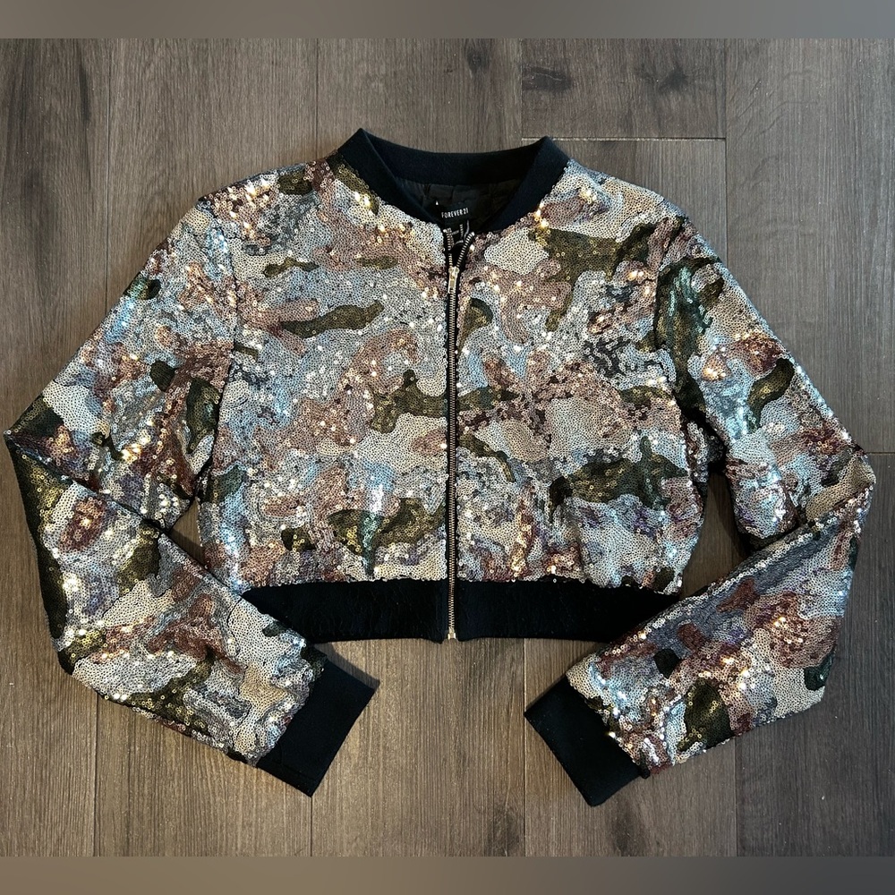 Forever 21 Sequin Camouflage Bomber Jacket